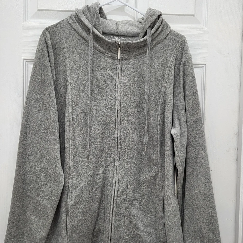 Jones New York Sport Velour Hoodie Gray Zip Front SZ 1X - Picture 4 of 15